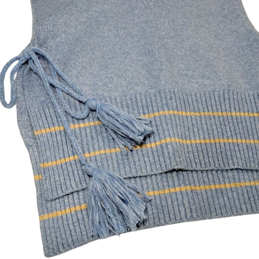 Free People All Star Striped Poncho Vest OS Blue Tassel Tie Boho Knit - Picture 8 of 13